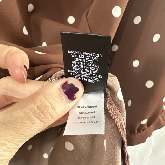 Torrid Harper Crepe De Chine Brown Polka Dot 3/4 Sleeve Top Womens Size 2 Career - Picture 9 of 11